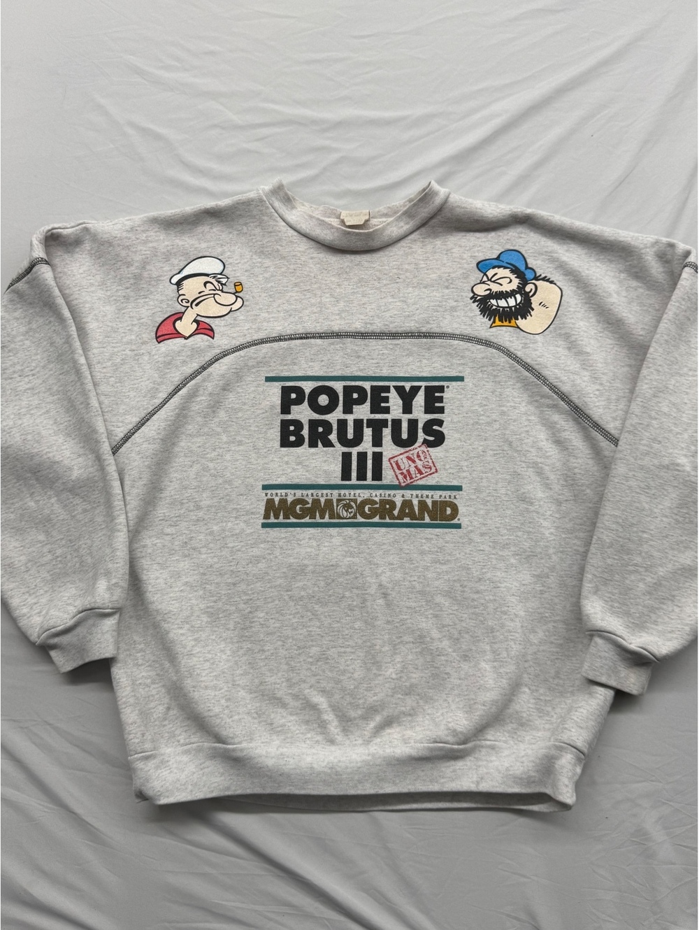 Vintage 90s MGM Grand Las Vegas Popeye Brutus Sweatshirt Embroidered USA Made L
